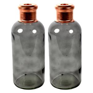 Countryfield Bloemenvaas Firm Bottle - 2x - transparant grijs/koper - glas - D11 x H27 cm -