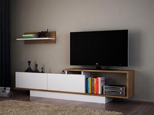 Kauf-unique TV-Möbel Set mit 2 Türen - Naturfarben & Weiß - RANEBI