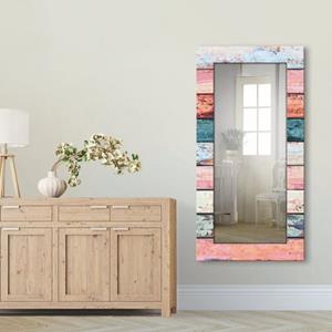 Artland Sierspiegel Veelkleurige houten planken spiegel met lijst voor het hele lichaam, wandspiegel, met motiefrand, landhuis