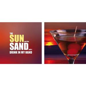 Queence Artprint op linnen Sun, Sand & Drink set van 2 (set)