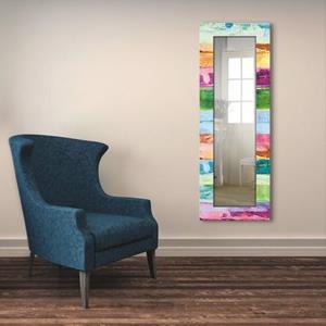 Artland Dekospiegel "Farbiger Holzhintergrund", gerahmter Ganzkörperspiegel, Wandspiegel, mit Motivrahmen, Landhaus