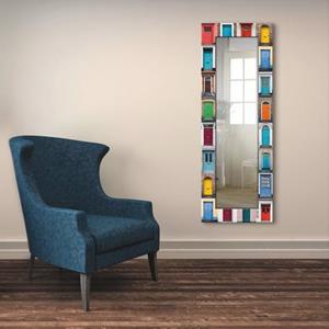 Artland Dekospiegel "Fotocollage von 32 bunten Haustüren", gerahmter Ganzkörperspiegel, Wandspiegel, mit Motivrahmen, Landhaus