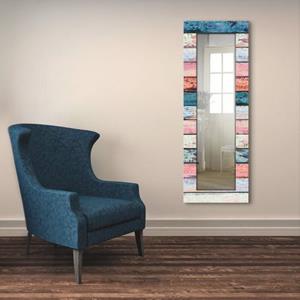 Artland Sierspiegel Veelkleurige houten planken spiegel met lijst voor het hele lichaam, wandspiegel, met motiefrand, landhuis
