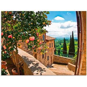 Artland Print op glas Rozen op balkon Toscaans landschap in verschillende maten