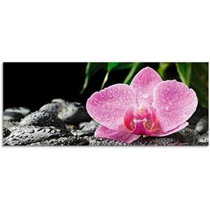 Artland Print op glas Roze orchidee op zwarte zen stenen in verschillende maten