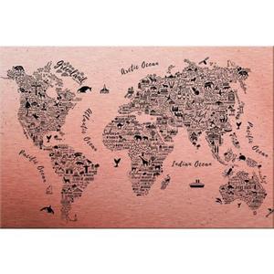 Wall-Art Metalen artprint Wereldkaart - Around the world Afmeting (bxdxh): (120x0,3x75 cm)