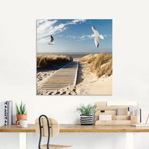 Artland Print op glas Noordzeestrand op Langeoog met meeuwen in verschillende maten