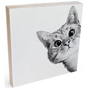 Wall-Art Artprint op hout Decoratie kat houten decoratie (1 stuk)