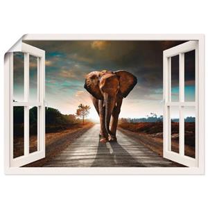 Artland Artprint Olifant op straat als artprint op linnen, muursticker of poster in verschillende maten