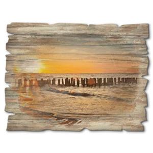 Artland Artprint op hout Mooie zonsondergang aan het strand