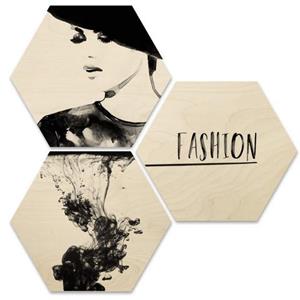 Wall-Art Artprint op hout Fashion collage artprint op hout set (1 stuk)