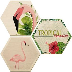 Wall-Art Artprint op hout Flamingo 03 (set)