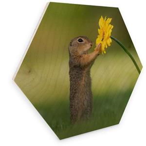 Wall-Art Holzbild "Eichhörnchen Holzbild Blumen", (1 St.)