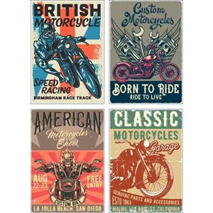 Artland Poster Born to ride doodskop motorrijder Poster, artprint, wandposter (4 stuks)