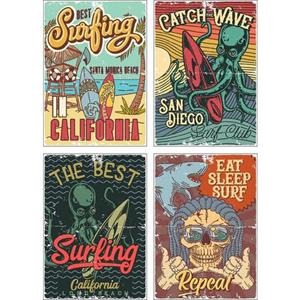 Artland Poster Surfen in Californië Poster, artprint, wandposter (4 stuks)