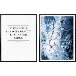 Wall-Art Poster Blauwe elegantie met lijst, poster, artprint, wandposter (set, 2 stuks)