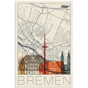 Artland Artprint Retro kaart Bremen als artprint van aluminium, artprint op linnen, muursticker of poster in verschillende maten