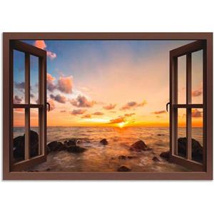 Artland Wandbild "Fensterblick Sonnenuntergang am Meer", Fensterblick, (1 St.)