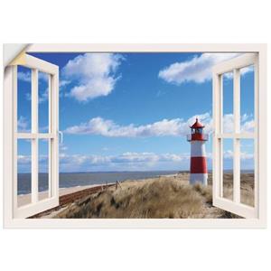 Artland Artprint Blik uit het venster - vuurtoren Sylt als artprint op linnen, muursticker of poster in verschillende maten