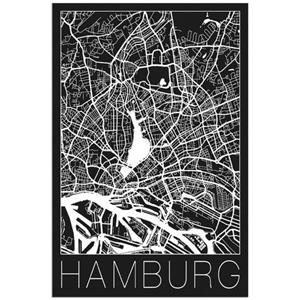 Artland Artprint Retro kaart Hamburg Duitsland zwart als artprint van aluminium, artprint op linnen, muursticker of poster in verschillende maten
