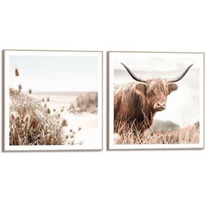 Reinders! Artprint Vrije natuur Highlander - koe - heide - strand - rust (2 stuks)