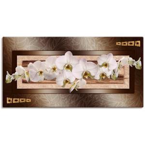 Artland Artprint Witte orchideeën met gouden vierkanten als artprint op linnen, muursticker of poster in verschillende maten