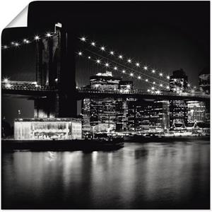 Artland Artprint New York Brooklyn Bridge 's nachts als artprint van aluminium, artprint op linnen, muursticker of poster in verschillende maten