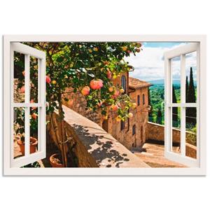 Artland Artprint Blik uit het venster rozen op balkon Toscane als artprint van aluminium, artprint op linnen, muursticker of poster in verschillende maten