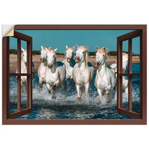 Artland Artprint Blik uit het venster paarden op het strand als artprint van aluminium, artprint op linnen, muursticker of poster in verschillende maten