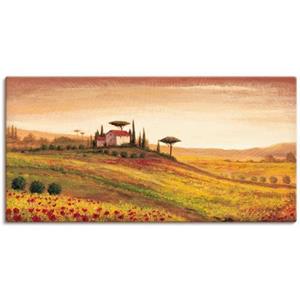 Artland Artprint Toscaans landschap met klaprozen als artprint van aluminium, artprint op linnen, muursticker of poster in verschillende maten