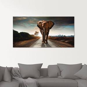 Artland Glasbild "Ein Elefant läuft auf der Straße", Wildtiere, (1 St.)