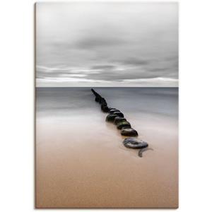 Artland Artprint Rustige kust met kribbben op het strand van de Oostzee als artprint van aluminium, artprint op linnen, muursticker of poster in verschillende maten