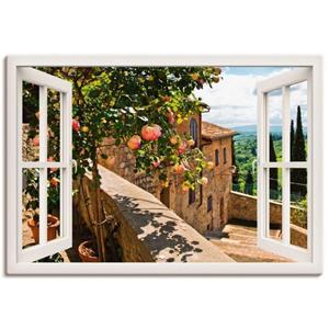 Artland Artprint Blik uit het venster rozen op balkon Toscane als artprint van aluminium, artprint op linnen, muursticker of poster in verschillende maten