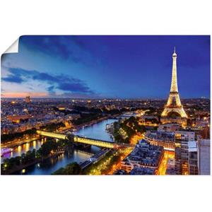 Artland Artprint Eiffeltoren en Seine ‘	s avonds, Parijs als artprint van aluminium, artprint op linnen, muursticker of poster in verschillende maten