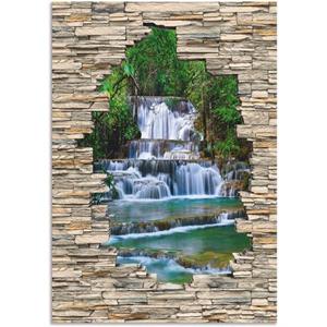 Artland Wandbild "Tiefen Wald Wasserfall Stein Mauer Blick", Wasserfallbilder, (1 St.), als Alubild, Outdoorbild, Wandaufkleber in verschied. Größen