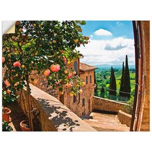 Artland Artprint Rozen op balkon Toscaans landschap als artprint van aluminium, artprint op linnen, muursticker of poster in verschillende maten