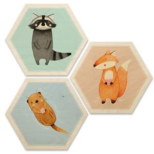 Wall-Art Meerdelige artprint Hexagon collage de wilde drie (set, 3 stuks)