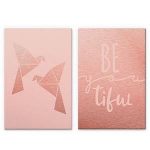 Wall-Art Meerdelige artprint Origami vogel Be you tiful (set, 2 stuks)