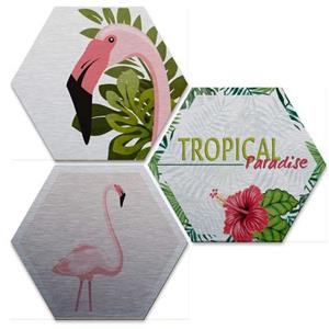 Wall-Art Meerdelige artprint Zilvereffect flamingo set (set, 3 stuks)