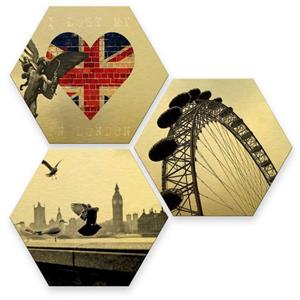 Wall-Art Meerdelige artprint Goudeffect Londen collage (set, 3 stuks)