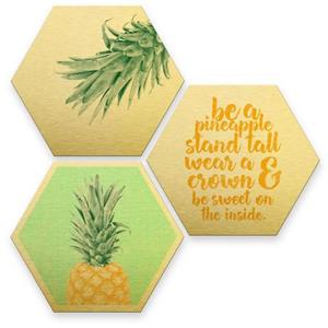 Wall-Art Meerdelige artprint Goud effect ananas collage (set, 3 stuks)