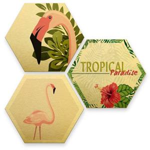 Wall-Art Meerdelige artprint Goudeffect flamingo wanddecoratie (set, 3 stuks)