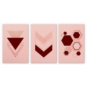 Wall-Art Meerdelige artprint Geometrische figuren roze (set, 3 stuks)