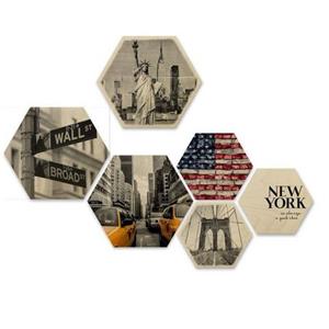 Wall-Art Mehrteilige Bilder "New York Collage Stadt Holzdeko", (Set, 6 St.)