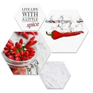 Wall-Art Meerdelige artprint Keuken decoratie chili met quote (set, 4 stuks)