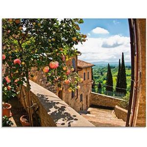 Artland Print op glas Rozen op balkon Toscaans landschap in verschillende maten