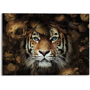 Reinders! Reinders Glasbild "Glasbild Tiger Tierreich - Blumen - Herbstfarben - Blaue Augen", Tiger, (1 St.)