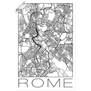 Artland Artprint Retro kaart Rome Italië zwart & wit als artprint van aluminium, artprint op linnen, muursticker of poster in verschillende maten