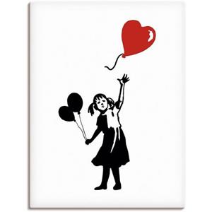 Artland Artprint Silhouet meisje ballon hart als artprint van aluminium, artprint op linnen, muursticker of poster in verschillende maten