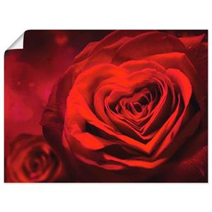 Artland Artprint Valentijnsuitnodiging met harten en rozen als artprint van aluminium, artprint op linnen, muursticker of poster in verschillende maten